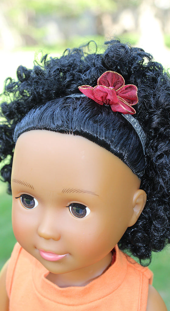 18 inch doll elastic headband with red flower