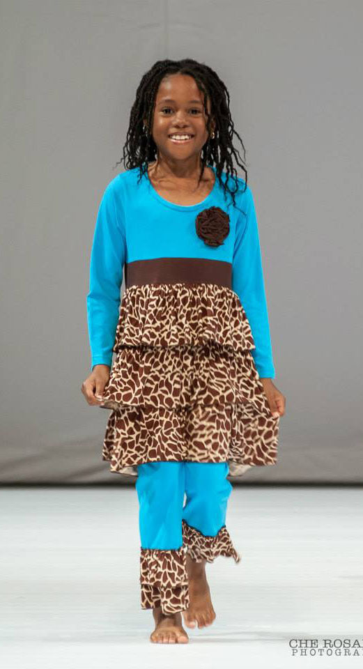 Turquoise and Brown Giraffe Print Girls Dress Turquoise and Brown Giraffe Print Girls Dress